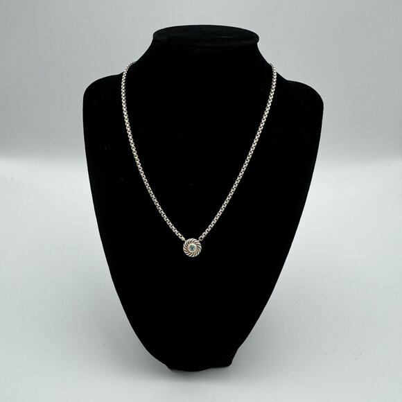 David Yurman Blue Topaz Albion 14K Gold Sterling Silver 925 Necklace Authentic - Picture 8 of 11